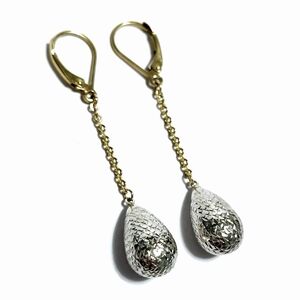 10K Gold Yellow & White Dangle Earrings 2"